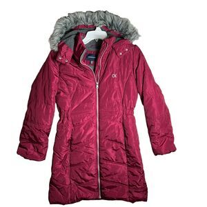 Calvin‎ Klein Aerial Hooded Jacket Redberry Full Zip Faux Fur-Girl Size Large 12